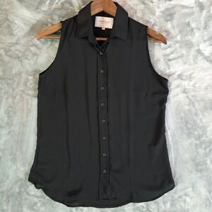 The Shirt Rochelle Behrens Signature Sleeveless Button Blouse Size Small Black